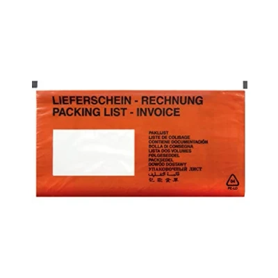 Abbildung von Netuno 250 rote Lieferscheintaschen selbstklebend DIN lang 131x 239 mm Begleitpapiertaschen Dokumententaschen Rechnungstaschen Pakettaschen Packlistenumschläge Lieferschein Rechnung bedruckt