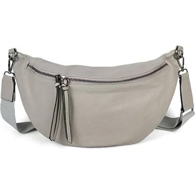 Abbildung von styleBREAKER Damen Halbmond Crossbody Schultertasche, abnehmbarer verstellbarer Schultergurt, Einfarbige Handtasche 02012386, Farbe:Hellgrau