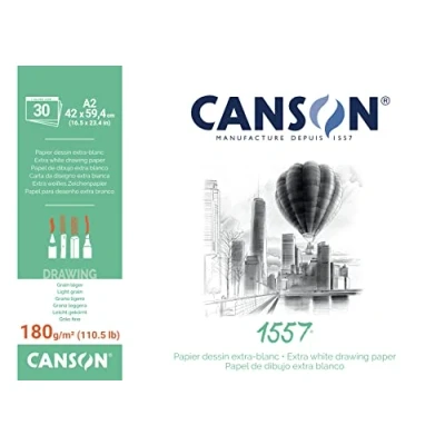 Abbildung von CANSON 1557® Zeichenpapier kopfgeleimt, DIN A2 42 x 59,4 cm, 30 Blatt, 180 g/m², leicht gekörnt