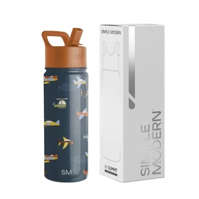 Abbildung von Simple Modern Trinkflasche Kinder mit Strohhalm Sport Isolierte Edelstahl Kindertrinkflasche für Kleinkinder Jungen und Mädchen Summit 530ml Wheels Up