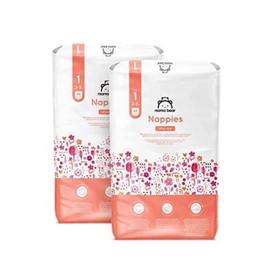 Abbildung von Amazon Marke: Mama Bear Ultra Dry Windeln Größe 1 (2 5 kg) MONATSBOX, Weiß, 96 Stück Packungen mit 48)