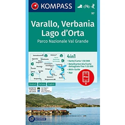 Abbildung von KOMPASS Wanderkarte 97 Varallo, Verbania, Lago d&#039;Orta, Parco Nazionale Val Grande 1:50.000: 4in1 mit Aktiv Guide und Detailkarten ... in der App. Fahrradfahren. Skitouren.