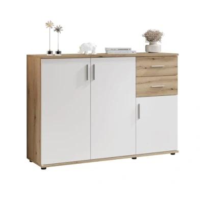 Abbildung von Stella Trading 1040 Sideboard in Grau, Viking Oak Optik Moderne Kommode mit Schubladen und viel Stauraum 120 x 84 35 cm (B/H/T)