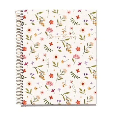 Abbildung von Miquelrius Notebook A5 (148 x 210 mm), kariert 5 mm, 120 Blatt 70 g/m², Einband aus Pappe cremefarben, 4 farbige Streifen, Kupferspirale, Kollektion Spring Flowers, Blumen