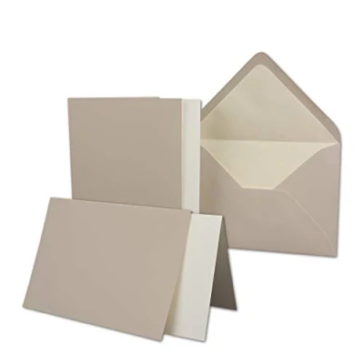 Abbildung von 10 x Kartenpaket mit gefütterten Brief Umschlägen und Einleger gerippt DIN A6/C6 Taupe 10,5 14,8 cm Nassklebung NEUSER PAPIER