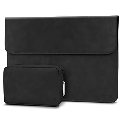 Abbildung von TECOOL 12.3 13 Zoll Laptop Hülle Tasche Leder Schutzhülle und Zubehörtasche für MacBook Air M2 A2681/M1 A2337/A1932/A2179 2022 2018 2020, 2016 Pro M1 M2,XPS 13, Surface Schwarz