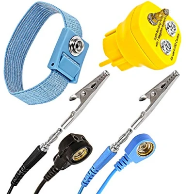 Abbildung von Minadax Erdungsbaustein + Manschette mit 2,40m Verlängerung EBP Innovativer ESD Antistatik Erdungsstecker Schutzkontaktstecker 1 x M5 und 2 Druckknopfbuchse Megaohm Sicherheitswiderstand