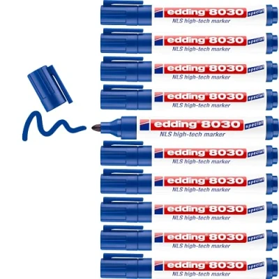 Abbildung von edding 8030 NLS High Tech Marker blau 10 Stifte Rundspitze 1,5 3 mm Rostfreier zum korrosionsarmen Markieren für Stahl, Metall, Eisen, Aluminium