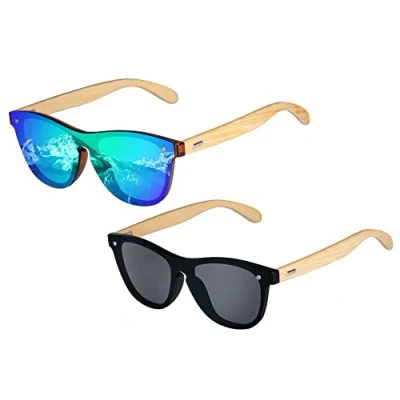 Abbildung von UrbanSky Shield Sonnenbrille Greg 2er Pack Sonnenbrillen Damen und Herren verspiegelt mit Holzbügeln (Cool)