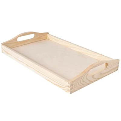Abbildung von Creative Deco Größe Serviertablett Tablett Holz mit Griff 39,5 x 24 6,3 cm Unbehandelt Holztablett Perfekt zum Servieren, Dekorieren, Küche und Frühstück