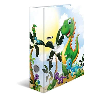 Abbildung von HERMA Ordner A4 Dino, 7 cm breit, Ringordner mit Kindergarten Dinosaurier Motiv, bunter Aktenordner Innendruck für Jungen, Mädchen und Kinder