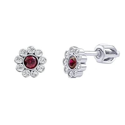Abbildung von SILVEGO Damen Ohrringe aus 925 Sterling Silber Ohrstecker Blume mit rotem und klaren Zirkonia Brilliance Zirconia