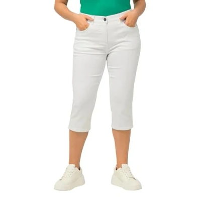 Abbildung von Ulla Popken, Damen, große Größen, Capri Jeans Sarah, schmale 5 Pocket Form, Saumschlitz