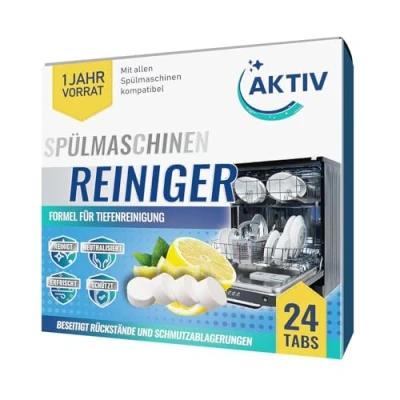 Abbildung von Aktiv 24x Spülmaschinenreiniger Tabs extra stark gegen Geruch &amp; Kalk Geschirrspüler Reiniger mit Formel für Tiefenreinigung Hygiene Reinigung 1 Jahres Vorrat