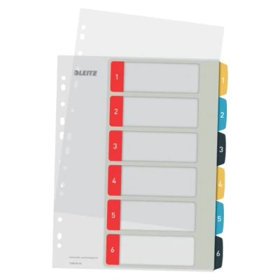 Abbildung von Leitz PC beschriftbares Register in A4 Format, 20er Pack, 1 6, Robust, Mehrfarbig, Cosy Serie, 12460000