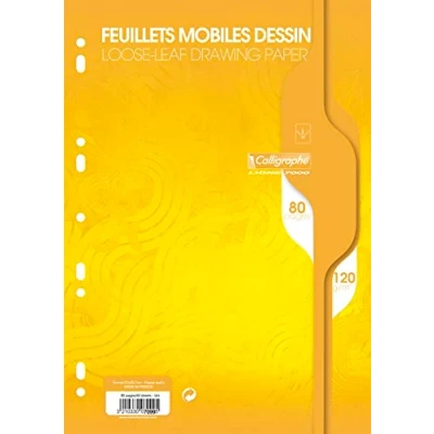 Abbildung von Clairefontaine 7099C Packung mit 80 Blatt Ringbucheinlagen Calligraphe DIN A4 21x29,7 cm, blanko, 120g, 9 fach gelocht, zur Ablage im Ordner / Ringbuch, Weiß, 1 Pack