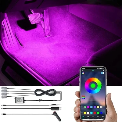 Abbildung von TABEN Auto Umgebungsbeleuchtung Kit 64 Farben Bluetooth APP Steuerung USB Fußraum Atmosphäre Licht, DIY 16 Millionen RGB Mehrfarbig Sound Active Musik Sync Innenbeleuchtung DC 12V