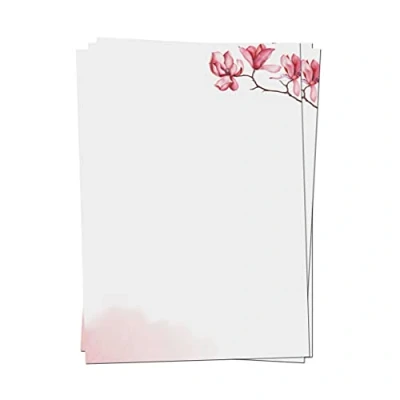 Abbildung von 50 x PRESENTOU Briefpapier beidseitig bedruckt 120 Gramm Papier Motivpapier Urkundenpapier Urkunde Speisekarte Liebesbrief (Aquarell Blumen Rosa, Bögen)