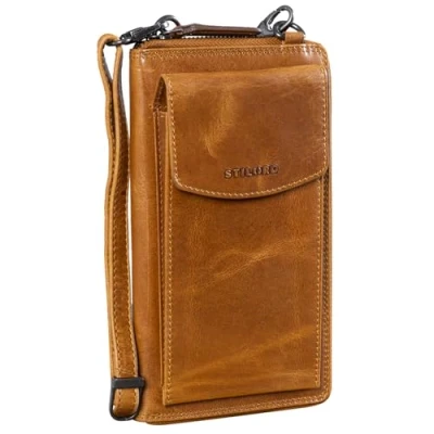 Abbildung von STILORD Damen Umhänge Geldbeutel aus Leder mit Handyfach 2 in 1 Geldbörse Handytasche zum Umhängen Crossbody Portemonnaie für Frauen &#039;Sarah&#039; Echtleder groß, Farbe:perugia braun