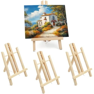 Abbildung von Belle Vous Tischstaffelei aus Holz (4 Stk) 30cm Kiefernholz Staffelei Dreifuß Holzstaffelei Klein, Tisch Holzständer Stativ zum Zeichnen, Malen, Fotos Aufstellen, Kunst, Basteln Kinder