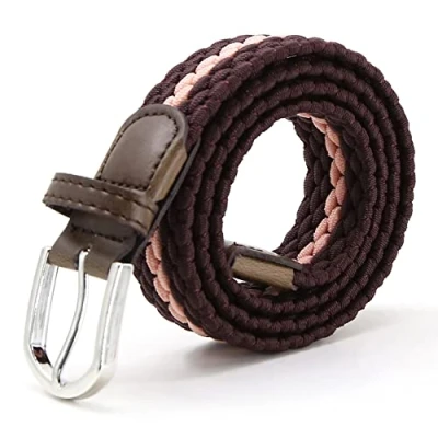 Abbildung von AnJuHoPa Kinder Gürtel Elastik stretch für Jungen Mädchen,Mehrfarbiger stoffgürtel Damen 2,5 cm breite 80 Länge mit Metallschnalle (Violett Rosa, 80cm)