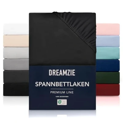 Abbildung von Dreamzie Spannbetttlaken 90x200 cm Hoher Steg bis 33 100% Mikrofaser Schwarz Schadstoffgeprüft (Oeko TEX), Bettlaken mit Gummizug