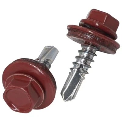 Abbildung von SKIR&#039;CO (50 Stück) Dachschrauben, Sechskantkopf, 4,8 x 19 mm, lackierte selbstbohrende Schrauben mit EPDM Unterlegscheiben (Oxidrot RAL 3009)