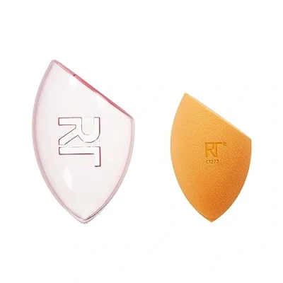 Abbildung von Real Techniques Miracle Complexion Sponge + Reiseetui, zum Mischen von Weihnachtsschmuck als Grundierung, inklusive Reisetasche, natürliches, taufrisches Make up, deckend, 2 teiliges Set