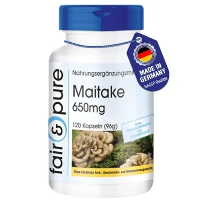 Abbildung von Fair &amp; Pure® Maitake 650mg 120 Kapseln Grifola frondosa vegan und natürlich ohne Magnesiumstearat