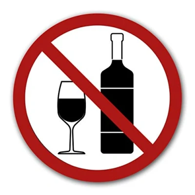 Abbildung von 5 Stück Alkoholverbot Aufkleber Ø 9,5cm Sticker Alkoholische Getränke untersagt Alkohol nicht erlaubt mit UV Schutz für Außenbereich Innenbereich