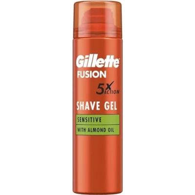 Abbildung von Gillette Fusion Bartpflege Rasiergel Männer (200 ml), mit Mandelöl, für empfindliche Haut, 5 Fach Wirkung: Reinigt, spendet Feuchtigkeit, schützt, erfrischt und beruhigt, Geschenk