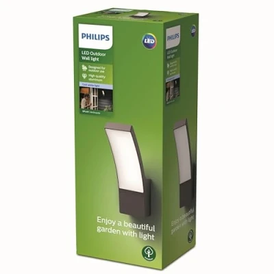 Abbildung von PHILIPS Outdoor Splay LED Wandleuchte, 12W, Anthrazit, kaltweißes Licht 4.000K, IP44 Schutzklasse, integriertes Leuchtmittel