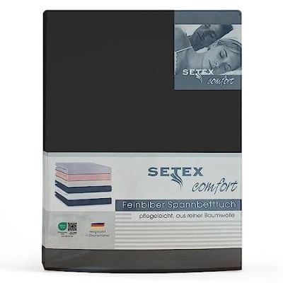 Abbildung von Setex Feinbiber Bettlaken mit Gummizug kuschelig weich Biber Spannbettlaken aus 100% Baumwolle rundum Spanngummi Bettwäsche ganzjährig Betttuch 180x200 cm Schwarz