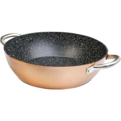 Abbildung von WECOOK! Professional Niedrige Kochtopf 32 cm Induktion, Ökologischer Antihaft Stein ohne PFOA, Geschmiedetes Aluminium, 2,8mm Dick, Kupfer, Edelstahl Griff, Vitrokeramik, Gas, Ofen, Geschirrspüler