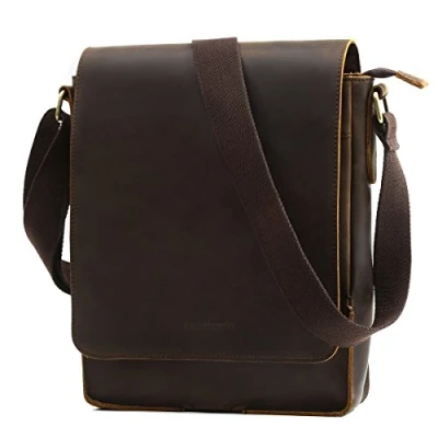 Abbildung von Leathario Herren Umhängetasche Schultertasche Leder 9.7Zoll Ipad mit 5 Steckfächern 25 x 7 31 cm für Alltage Freizeit