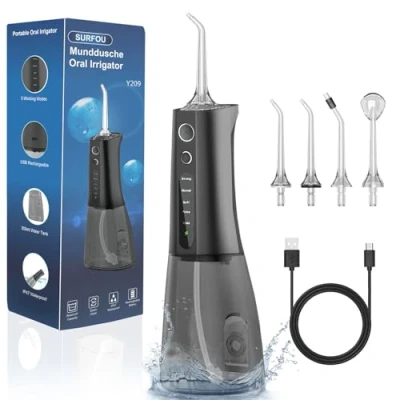 Abbildung von SURFOU Munddusche Kabellos Water Flosser for Teeth, Elektrische Wasserflosser für Zähne Oral Irrigator Zahndusche Wasser Zahnreiniger, Zahnzwischenraumreiniger Zahnseide Elektrisch