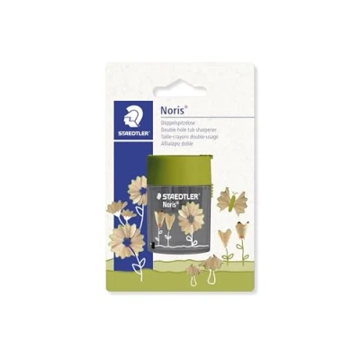 Abbildung von STAEDTLER 512 Doppelspitzdose, zwei Spitzlöcher für unterschiedliche Stiftformate, Blisterkarte mit 1 Doppelspitzdose Noris rund, Blumen Design, 004BK