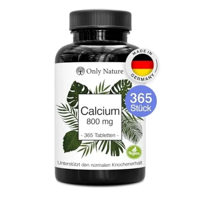Abbildung von Calcium Tabletten (365 Stück) mit 800 mg pro Tagesdosis 100% Vegan ohne Zusätze in Deutschland produziert &amp; laborgeprüft hochdosiert Kalzium