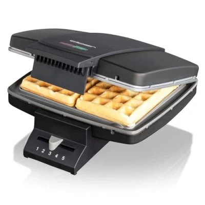 Abbildung von Cloer 1440 Brüsseler Waffeleisen für traditionelle Belgische Waffeln, 930 W, Backampel, schwarz lackiertes Metallgehäuse