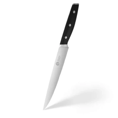 Abbildung von MasterChef Fleischmesser, Kochmesser Profi Messer aus Kohlenstoffreichem Edelstahl, Dreifach Vernieteter Griff, Tranchiermesser mit Stahl Kropf, Vollzapfen, Superscharf, 20cm Klinge