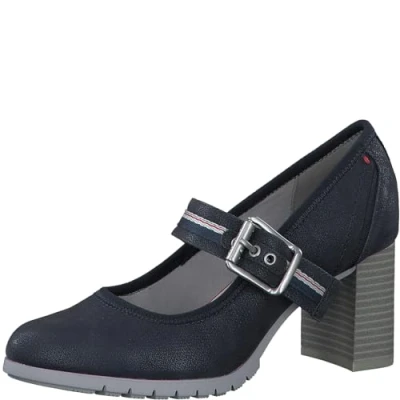 Abbildung von s.Oliver Damen Pumps mit Riemen Blockabsatz Strukturmuster, Blau (Navy), 38