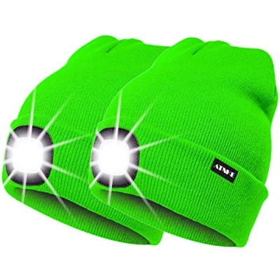 Abbildung von ATNKE 2Pcs Neue Warme LED beleuchtete Mütze,Unisex USB wiederaufladbare Laufmütze Ultra Bright 4 wasserdichte Lichtlampe Mehrfarbig/Fluorescent Green