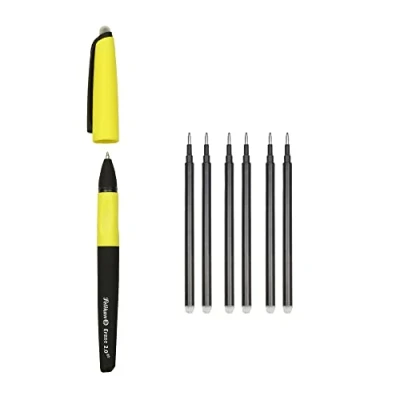 Abbildung von Pelikan Erase 2.0 Ergonomischer radierbarer Tintenroller, schwarze Tinte, für Rechts und Linkshänder, die Schule, nachfüllbar, 6 Ersatzminen inklusive