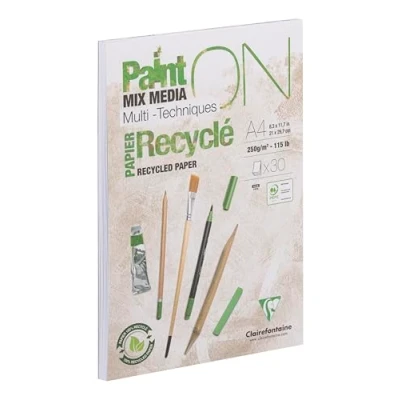 Abbildung von Clairefontaine 975741C Block Paint&#039;ON, geleimt, DIN A4, 30 Blatt Recycling Papier weiß 250g, perfekt für Trocken und Nasstechniken, 1 Stück