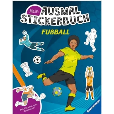 Abbildung von Ravensburger Mein Ausmalstickerbuch Fußball Großes Buch mit über 300 Stickern, viele Sticker zum Ausmalen
