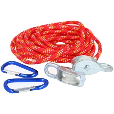 Abbildung von com four® Flaschenzug für Kinder ab 8 Jahren, Seilzug bis max. 15kg (rot)