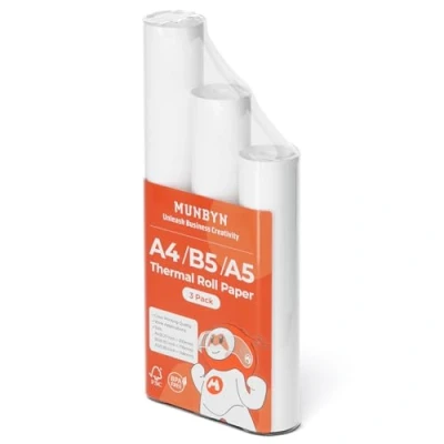 Abbildung von MUNBYN 3 Rollen Thermopapier A4+A5+B5 für ITP01/ ITP04, A4, kompatibel mit Thermodrucker, Weiß