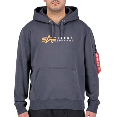 Abbildung von Alpha Industries Label Kapuzenpullover, Herren, Größe: Small, Grey black