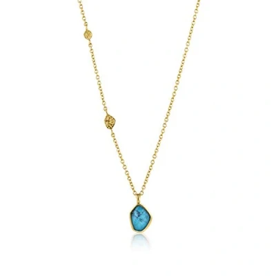 Abbildung von Ania Haie Damen Halskette Mineral Glow Turquoise Pendant aus Sterling Silber 14k vergoldet, besetzt mit zwei Goldplättchen und einem Türkis Anhänger, Länge 46cm + 5cm, inkl. Geschenkverpackung