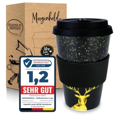 Abbildung von Morgenheld Kaffeebecher to go, Porzellan Coffee go Becher mit Deckel 380ml, Deer